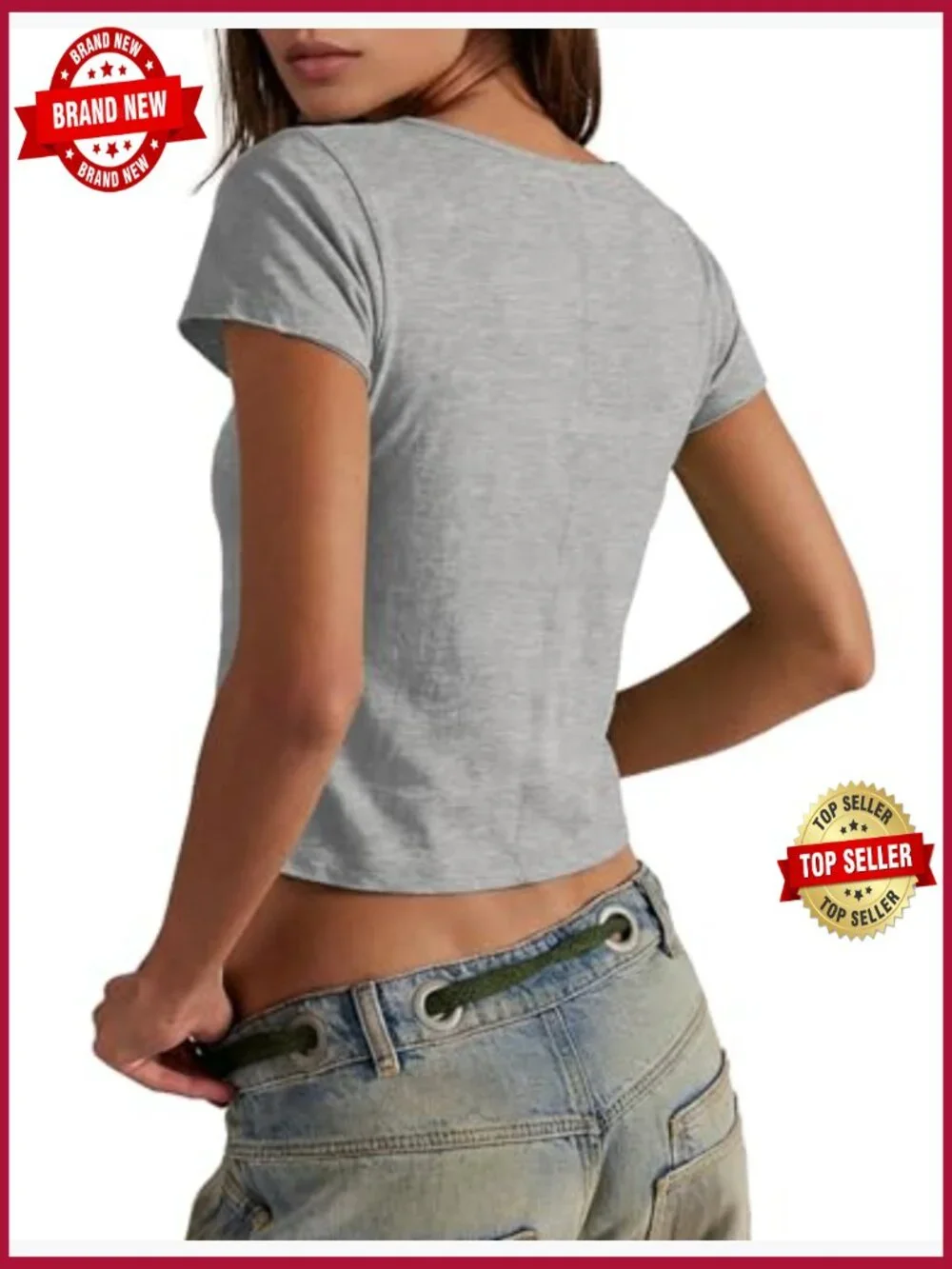 3 Pack V Neck Crop Tops Slub Cotton Short Sleeve Tee Summer Fashion Basic T_4
